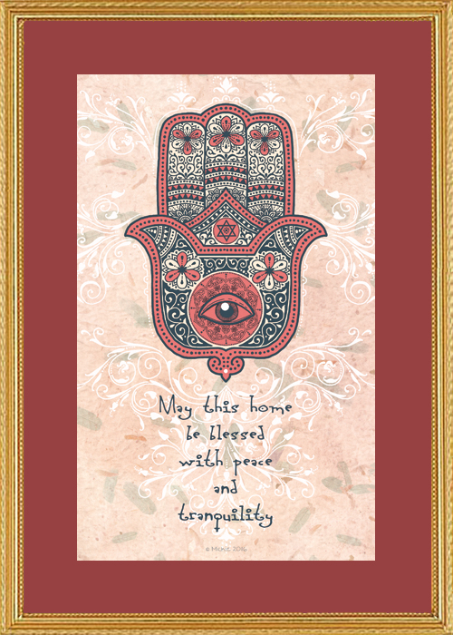 Hamsa Home Blessing Framed Art Print by Mickie Caspi