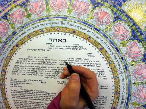 05-1 Seasons Ketubah hand calligraphy personalization by Mickie Caspi Egalitarian Reform text