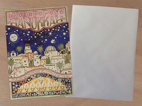 HK482 Hanukkah Jerusalem Illuminated Art Card by Mickie Caspi