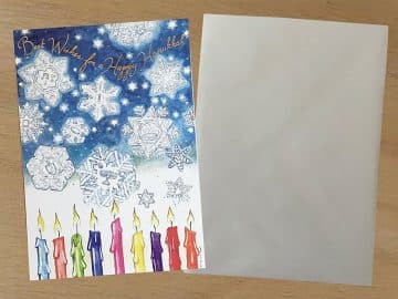 HK483 Hanukkah Snowflakes Candles Illuminated Art Card by Mickie Caspi