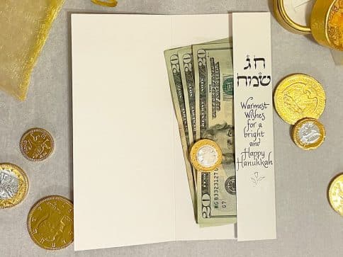 HK816 Hanukkah Jerusalem View Illuminated Art Money Holder Card by Mickie Caspi