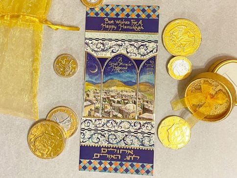 HK816 Hanukkah Jerusalem View Illuminated Art Money Holder Card by Mickie Caspi