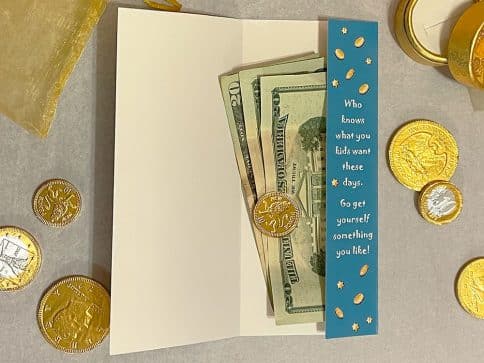 HK847 Hanukkah Fun Blue Illuminated Art Money Holder Card by Mickie Caspi