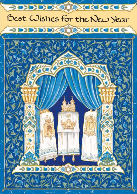 RH522 Jewish New Year Torahs Illuminated Art Card by Mickie Caspi