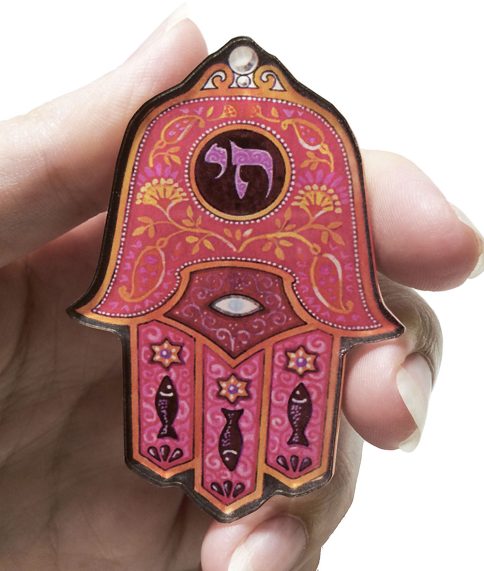 Hamsa Red Chai Car Mezuzah