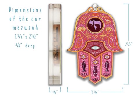 Hamsa Red Chai Car Mezuzah