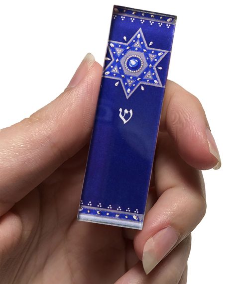 Royal Blue Star Car Mezuzah