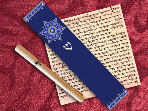 Royal Blue Star Mezuzah