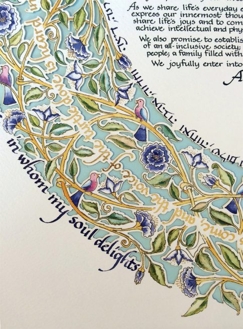 15-1 Song of Love Papercut Ketubah Blue by Mickie Caspi