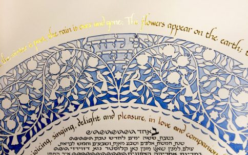 10-1 Blue Silhouette Ketubah by Mickie Caspi