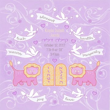Baby Girl Lion Blessings Lilac Baby Wall Art G-BG-16a by Mickie Caspi