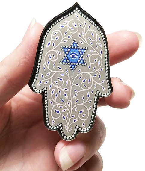 Gray Hamsa Car Mezuzah Travelers Prayer