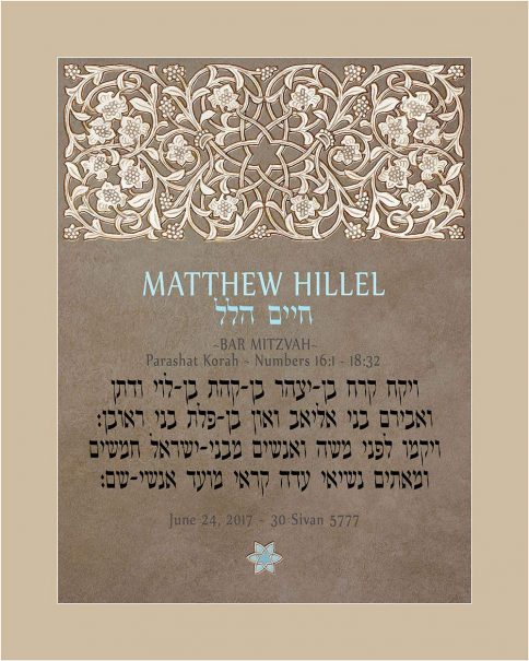 Personalized Bar Mitzvah Lattice Parasha Certificate