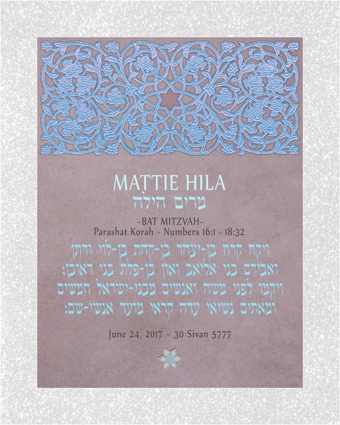 Personalized Bat Mitzvah Lattice Parasha Certificate