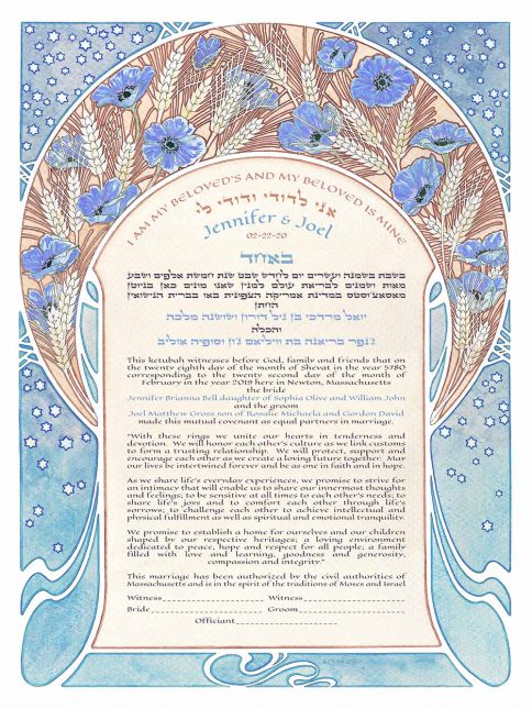 Nouveau Kalanit Giclee Ketubah Blue