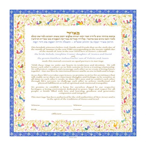 Birds of Paradise Giclee Ketubah Blueetubah BLUE