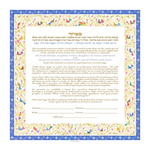 Birds of Paradise Giclee Ketubah Blueetubah BLUE