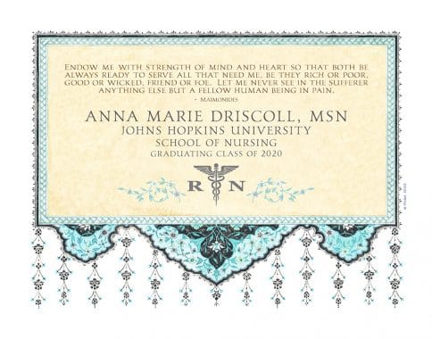 Personalized Nurse Prayer Floral Arabesque Aqua