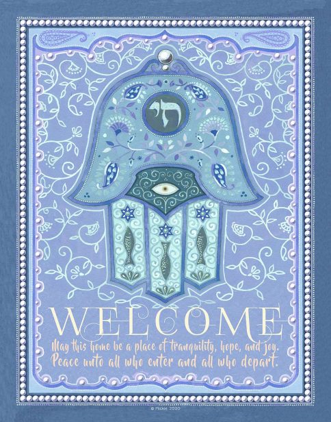 Chai Hamsa New Home Blessing Blue Custom Fine Art Print by Mickie Caspi