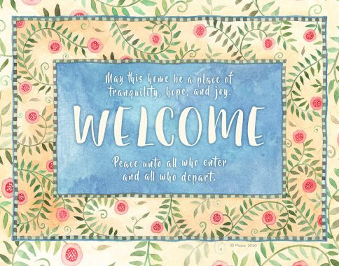 Folk New Home Blessing Ocher Custom Fine Art Print by Mickie Caspi
