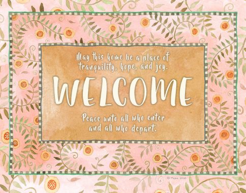 Folk New Home Blessing Peach Custom Fine Art Print by Mickie Caspi