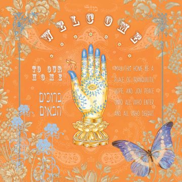 Mystic Hamsa New Home Blessing Orange Custom Fine Art Print by Mickie Caspi