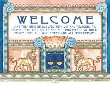 Deco Lions New Home Blessing Prussian Custom Fine Art Print by Mickie Caspi