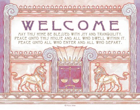 Deco Lions New Home Blessing Violet Custom Fine Art Print by Mickie Caspi