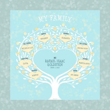Custom Heart Family Tree Baby Boy Yellow by Mickie Caspi