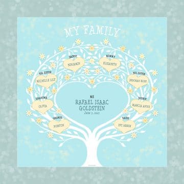 Custom Heart Family Tree Baby Boy Yellow by Mickie Caspi