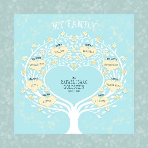 Custom Heart Family Tree Baby Boy Yellow by Mickie Caspi