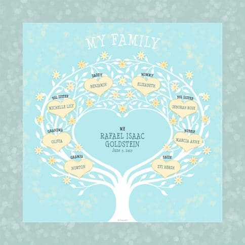 Custom Heart Family Tree Baby Boy Yellow by Mickie Caspi