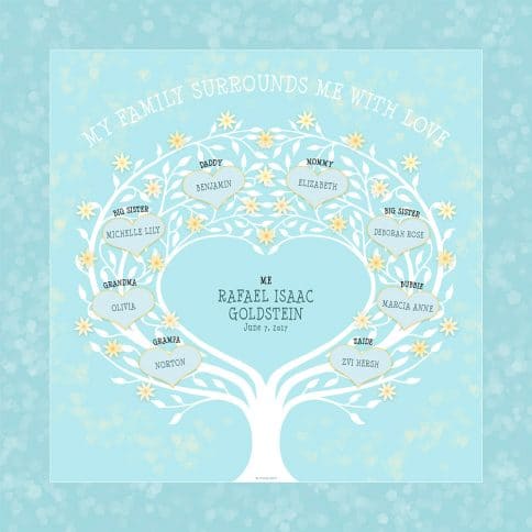 Custom Heart Family Tree Baby Boy Baby Blue by Mickie Caspi