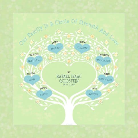 Custom Heart Family Tree Baby Boy Spring Leaf by Mickie Caspi