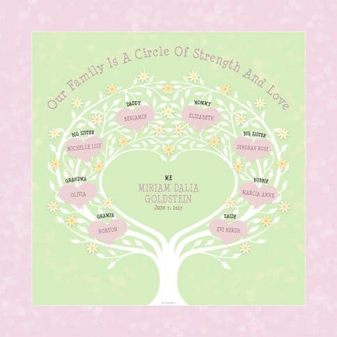 Custom Heart Family Tree Baby Girl Spring Leaf by Mickie Caspi