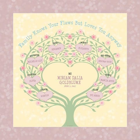 Custom Heart Family Tree Baby Girl Honey by Mickie Caspi