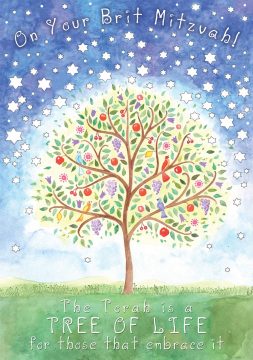 B-638 Brit Mitzvah Tree of Life Greeting Card by Mickie Caspi