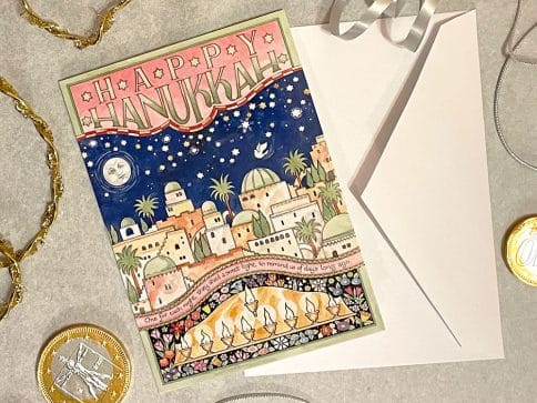 HK3031 Jerusalem Hanukkah Greetings Package Cards by Mickie Caspi