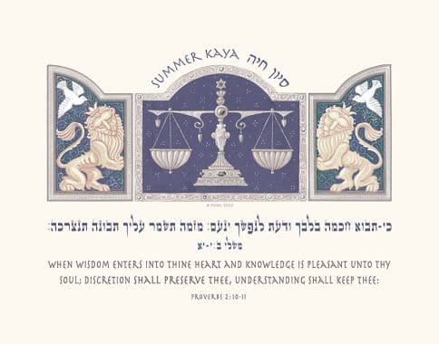 Personalized Brit Mitzvah Scales Parasha Certificate Grape