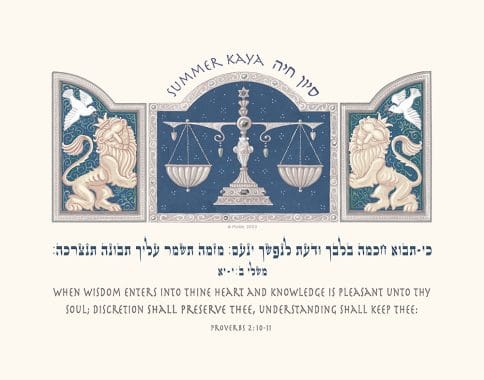 Personalized Brit Mitzvah Scales Parasha Certificate Indigo