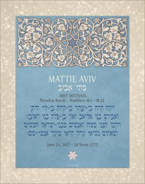 Personalized Brit Mitzvah Lattice Parasha Certificate Blue