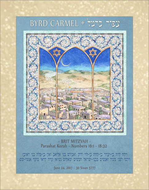 Personalized Brit Mitzvah Jerusalem Parasha Certificate Ultramarine