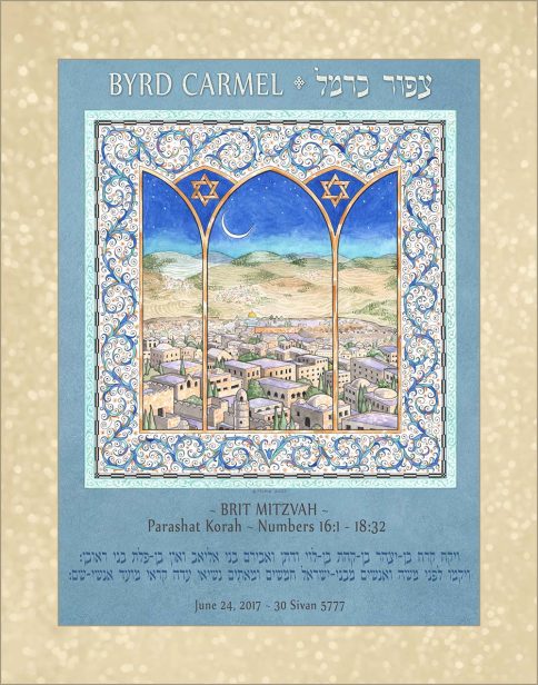 Personalized Brit Mitzvah Jerusalem Parasha Certificate Ultramarine