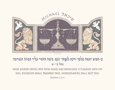 Personalized Bar Mitzvah Scales Parasha Certificate Dusky Mauve