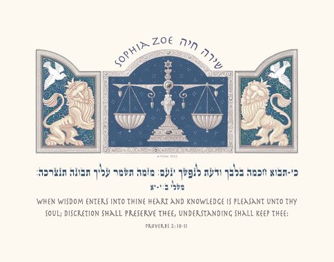 Personalized Bat Mitzvah Scales Parasha Certificate Indigo