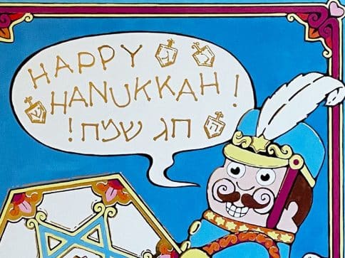 HK304 Hanukkah Drummer Illuminated Art Card by Mickie Caspi