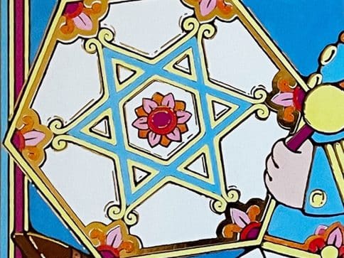 HK304 Hanukkah Drummer Illuminated Art Card by Mickie Caspi