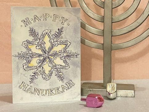 HK484 Hanukkah Snowflake Illuminated Art Card by Mickie Caspi