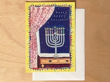HK485 Hanukkah Menorah Illuminated Art Card by Mickie Caspi