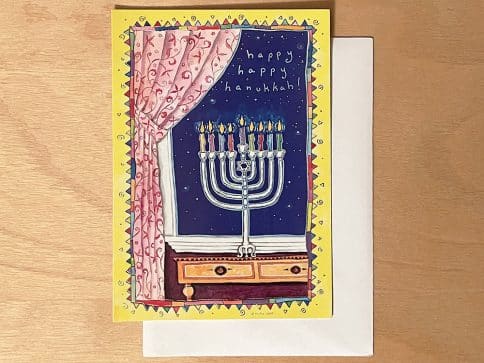 HK485 Hanukkah Menorah Illuminated Art Card by Mickie Caspi